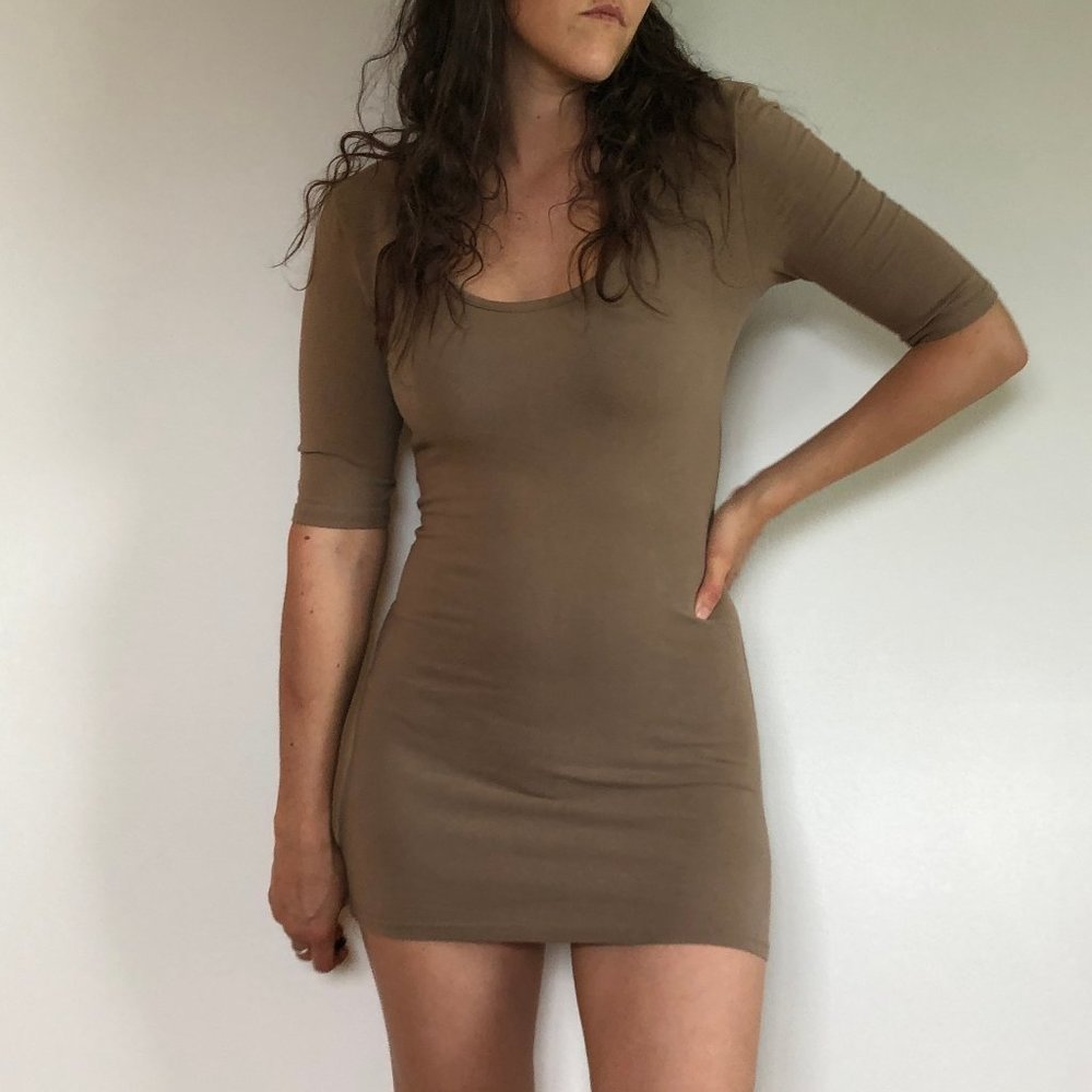 Arden B 3/4 Sleeve Tan Mini Dress